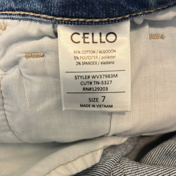 Cello Jeans Juniors 7 Two Tone Blue High Rise Flare Raw Hem Retro Y2K 70s Groovy - Picture 6 of 6